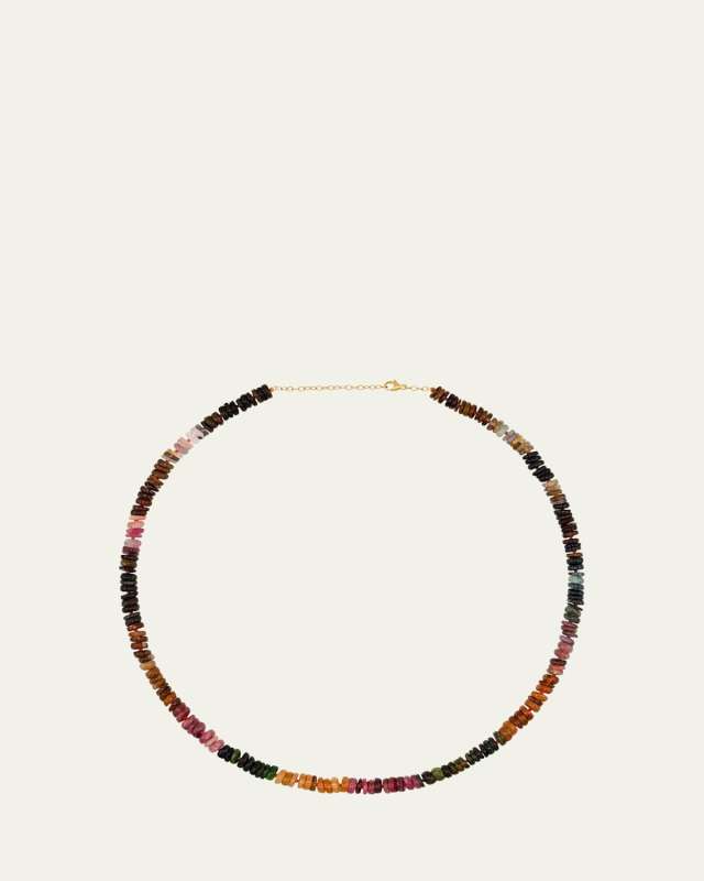 Watermelon Tourmaline Fancy-Cut Beaded Necklace, 16-18"L
